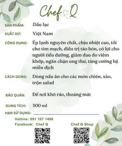 Dầu lạc nguyên chất ép thủ công chai 500ml