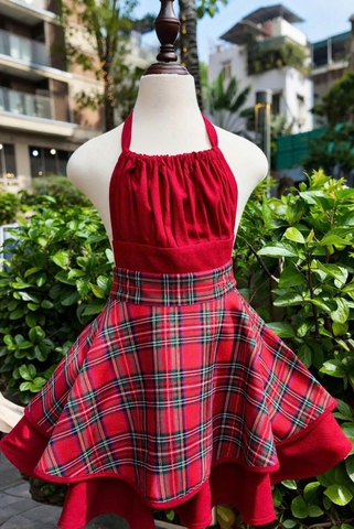 Tạp Dề Trẻ Em Yếm Đỏ Phối Caro - Mẹ và Bé - Quà Tặng và Nấu Ăn