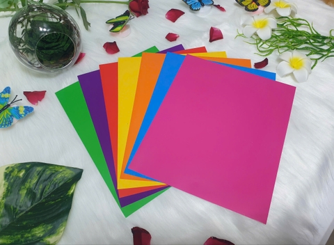 Giấy Thủ Công A4 ĐL 75gsm 1 Bịch 7 Tờ (7 Màu, Keo, Không Keo) – Giấy thủ công học sinh, sáng tạo