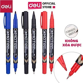 Bút lông dầu 2 đầu màu đỏ DELI EU72-RD