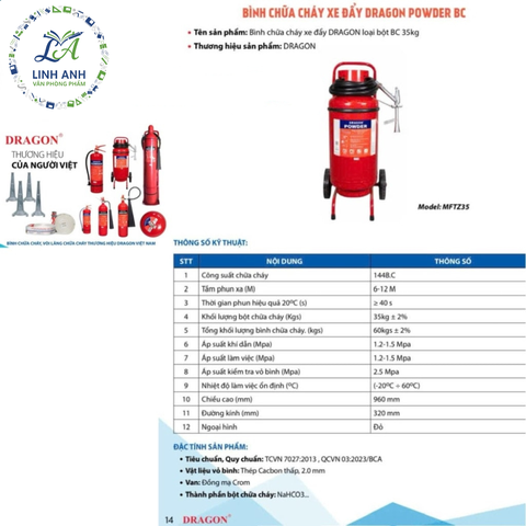 Bình chữa cháy xe đẩy DRAGON loại bột ABC 35kg