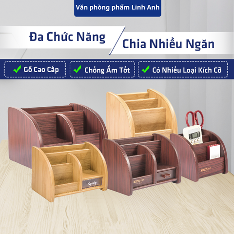Hộp đựng bút, kệ gỗ để bàn GLOSEN cao cấp – Kệ gỗ cắm bút, khay đựng đồ văn phòng, decor bàn