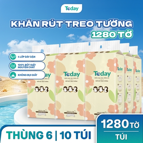 [Túi 1280 Tờ] Khăn Giấy Rút Treo Tường TODAY 4 Lớp - Size Lớn