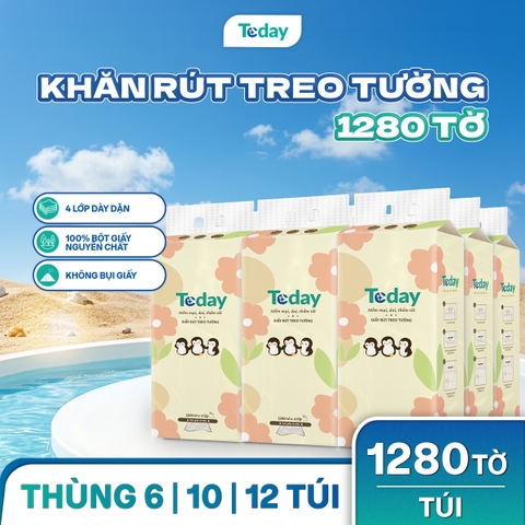 [Túi 1280 Tờ] Khăn Giấy Rút Treo Tường TODAY 4 Lớp