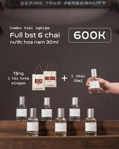 COMBO TRẢI NGHIỆM FULL BST NƯỚC HOA NAM CHỈ 600K - TẶNG 1 CHAI 30ML + 1 TÚI TOTE
