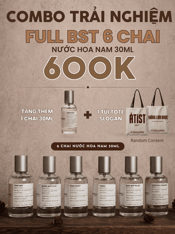 COMBO TRẢI NGHIỆM FULL BST NƯỚC HOA NAM CHỈ 600K - TẶNG 1 CHAI 30ML + 1 TÚI TOTE