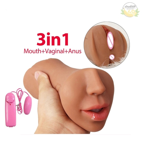 Âm Đạo Giả Và Miệng 2 Đầu 3 In 1 Siêu Xinh Tặng Kèm Trứng Rung, Gel Bôi Trơn