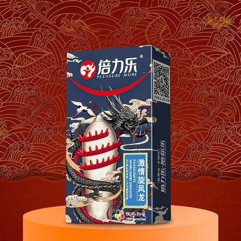Bao Cao Su Beilile Pleasure More Rồng Đen Thân Vòng Gai Lớn Hộp 2 Cái + Tặng 1 Cái Khác Loại