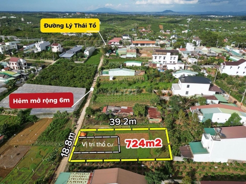 Đất 724m² hẻm Lý Thái Tổ, Bảo Lộc – 300m² thổ cư, ngang 18,8m