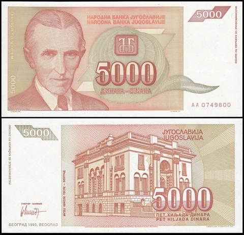 5000 dinara Yugoslavia 1993