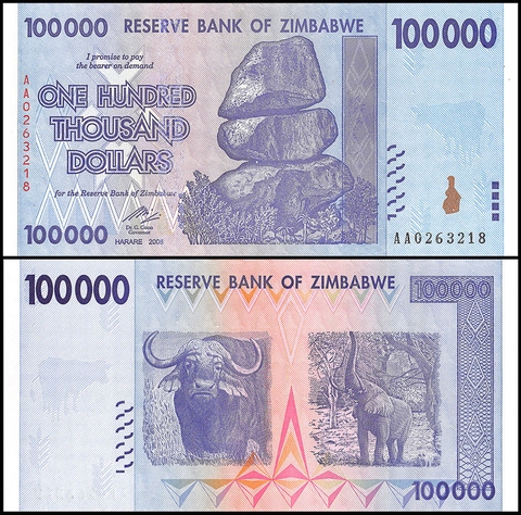 100000 dollars Zimbabwe 2008