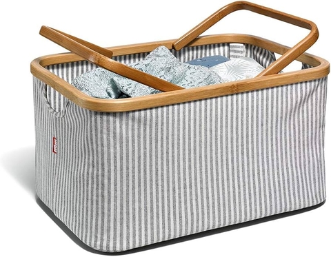 Giỏ đựng len gập xếp bằng vải cotton khung tre, nhập từ Prym