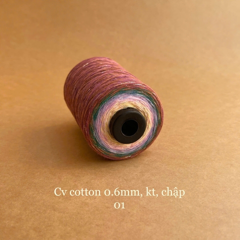 Sợi cầu vồng Cotton 0.6mm chập, kim tuyến, 150g, dạng ống