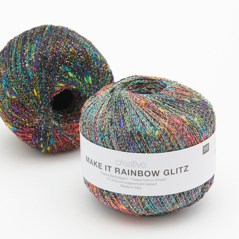 Sợi phẩy lấp lánh Creative Make It Rainbow Glitz, 50g - 525m, nhập từ Rico Design, đan móc áo, váy, khăn