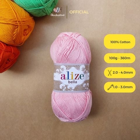 Sợi cotton hè trơn Bella nhập khẩu từ Alize Yarns đan móc áo, váy, khăn hè, mềm mại và mát