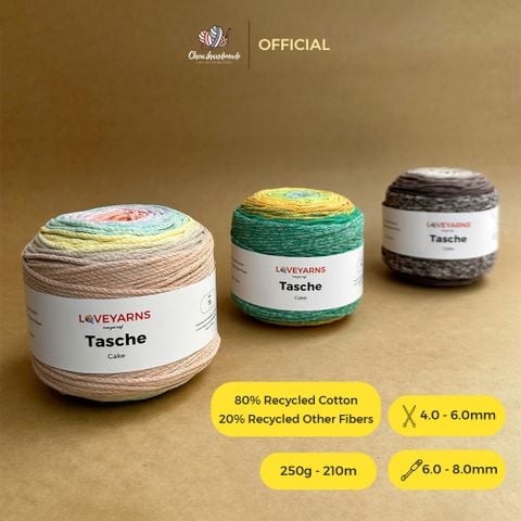 Sợi Tasche Cake nhập khẩu từ Loveyarns, đan móc túi, ví, nón, giỏ xách
