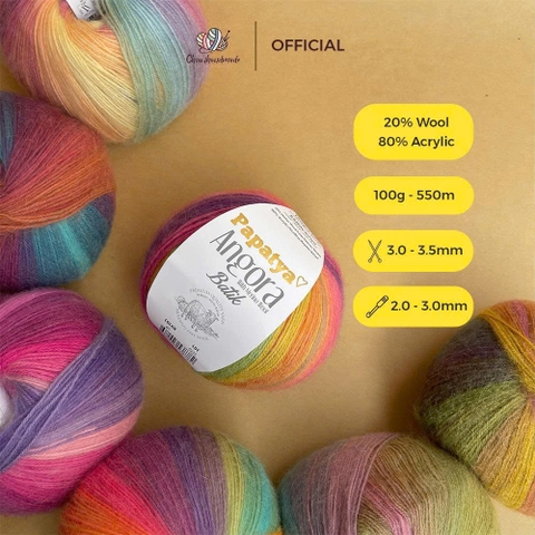 Len loang Angora Batik - Papatya, 100g - 550m, dùng để đan móc
