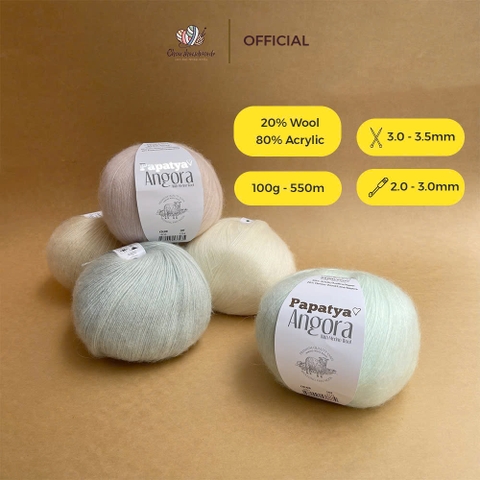 Len lông cừu Angora - Papatya, 100g - 550m, dùng để đan móc