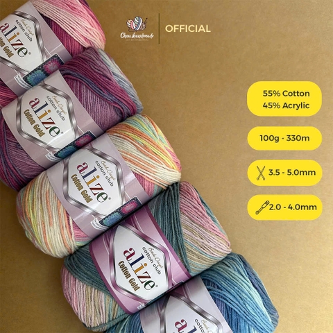 Len cotton Cotton Gold Batik nhập khẩu từ Alize Yarns, đan móc thú, nón, áo hè
