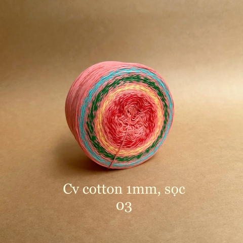 Sợi cầu vồng Cotton 1mm, 300g, màu sọc loang