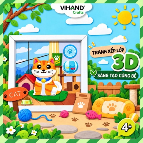 Bộ Kit DIY Tranh xếp lớp 3D Cat sáng tạo cho bé (LP-05)