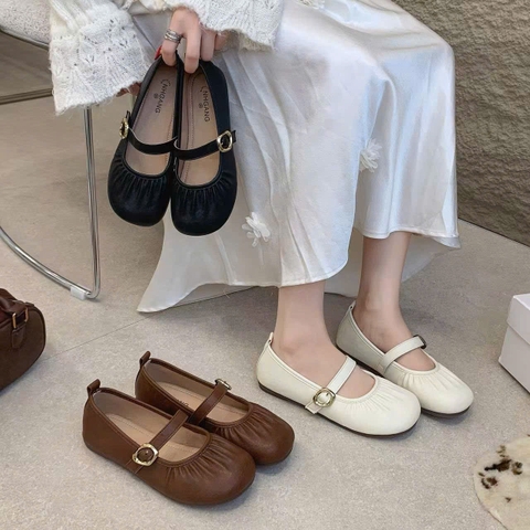 giày búp bê da mũi nhún 5811 QC