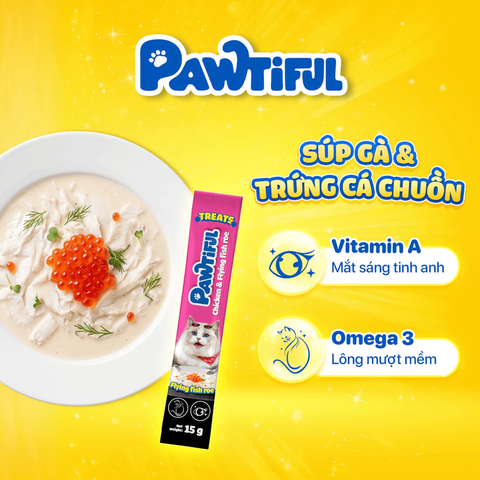 Súp thưởng Pawtiful cho mèo vị Gà & Trứng cá chuồn