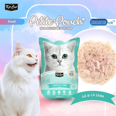 Pate Kit Cat Petite Pouch vị gà và cá saba 70g - Xanh Ngọc