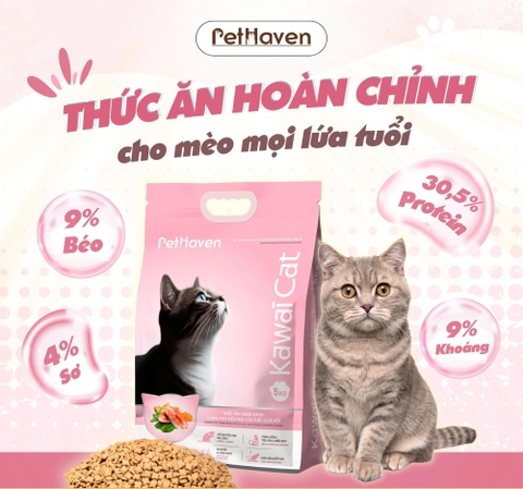 Thức ăn hạt cho mèo mọi lứa tuổi Kawai Cat vị Cá Hồi 1,5kg