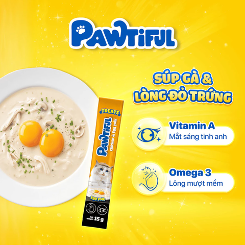 Súp thưởng Pawtiful cho mèo vị Gà & Lòng đỏ trứng