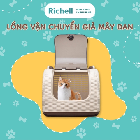 Lồng vận chuyển thú cưng RICHELL Nhật họa tiết mây đan (TRẮNG)