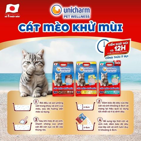 Cát mèo khử mùi Silver Spoon Unicharm 8L - Hương Hoa Lài