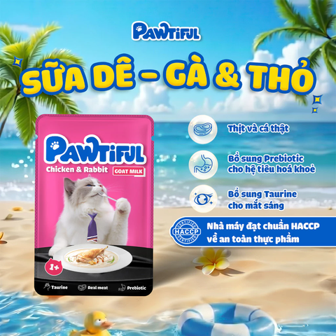 Pate cho mèo Pawtiful Dạng Sữa dê vị Gà & Thỏ 70g
