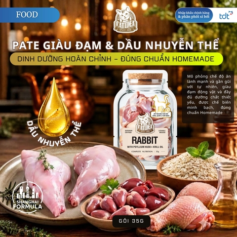 PATE GÓI CATIDEA 35G_THỊT THỎ + VỎ HẠT MÃ ĐỀ + DẦU NHUYỄN THỂ