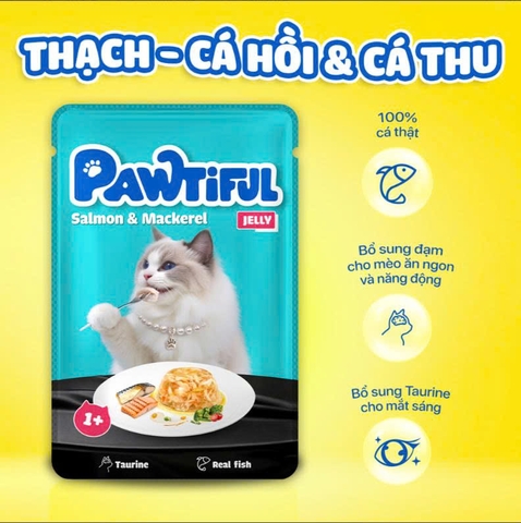 Thức ăn cho mèo Pawtiful dạng Thạch vị Cá hồi & Cá thu 70G