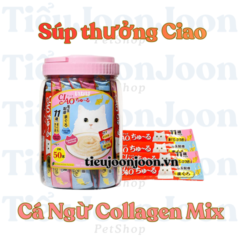Súp thưởng mèo INABA CIAO Churu Cá Ngừ Mix Collagen & Chất Xơ 2 Vị
