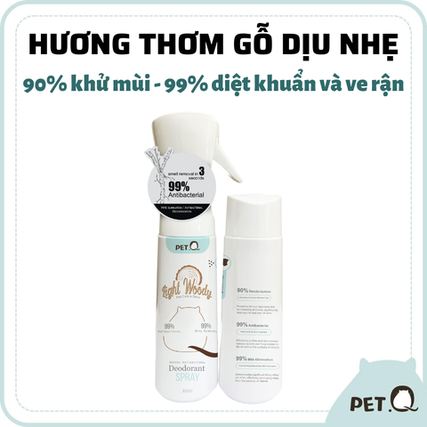 Bình xịt khử mùi diệt khuẩn dành cho thú cưng PetQ - Hương Gỗ 300ml (Lõi thay)