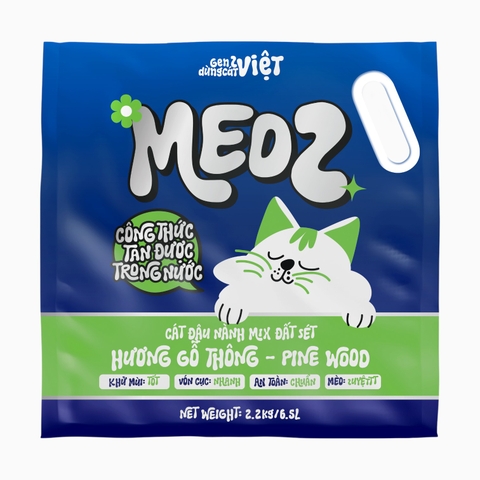 Cát Đậu Nành Mix Đất Sét MeoZ Cho Mèo Hương Gỗ Thông 6.5L