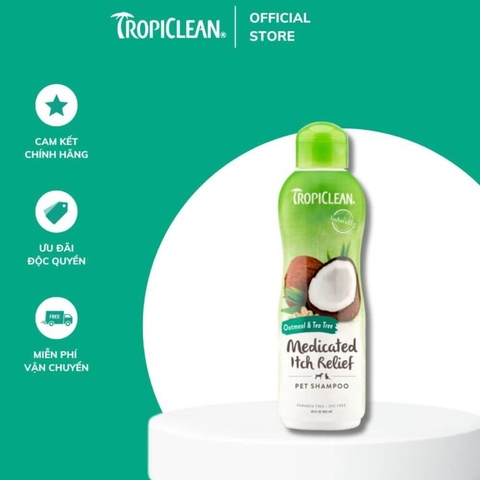 Dầu tắm Tropiclean Yến mạch & Tràm Trà giảm ngứa cho thú cưng 355ml