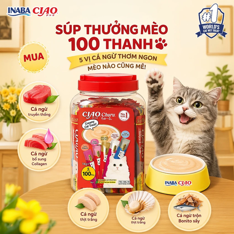 Súp thưởng INABA CIAO Churu Cá  Ngừ Mix Vị Hũ 100 thanh