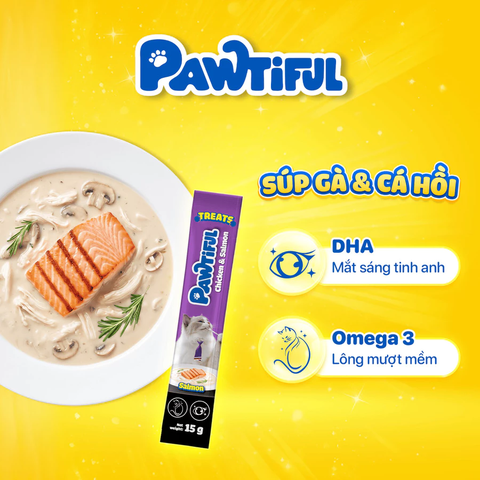 Súp thưởng Pawtiful cho mèo vị Gà & Cá hồi