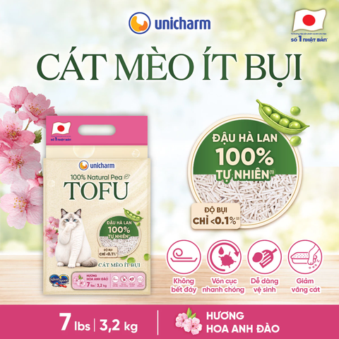Cát vệ sinh xơ đậu ít bụi Unicharm cho mèo hương Hoa Anh Đào 7Lbs/3,2Kg