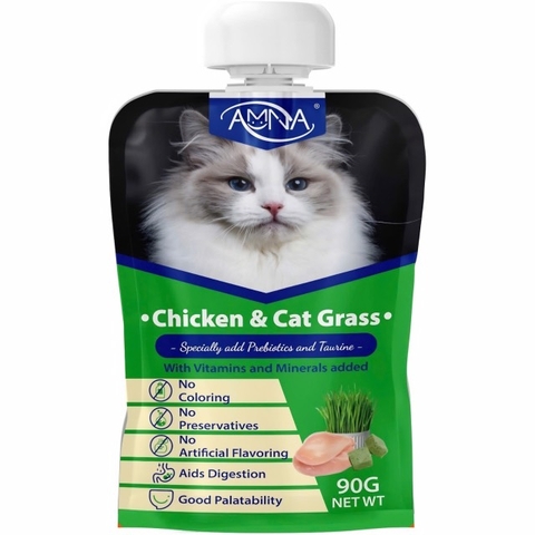 Amna – Súp thưởng nắp vặn Thịt Gà & Cỏ Mèo 90g