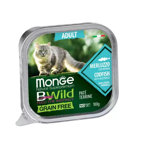 Pate cho mèo trưởng thành Monge Bwild Grain Free Terrine vị Cá thu và Rau củ - Hộp 100g