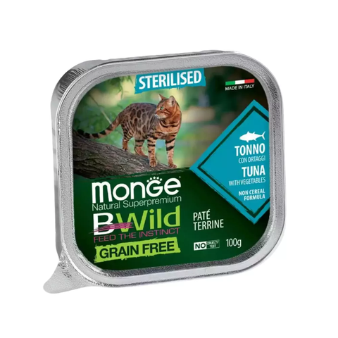 Pate cho mèo triệt sản Monge Bwild Grain Free Terrine vị Cá ngừ và Rau củ - Hộp 100g