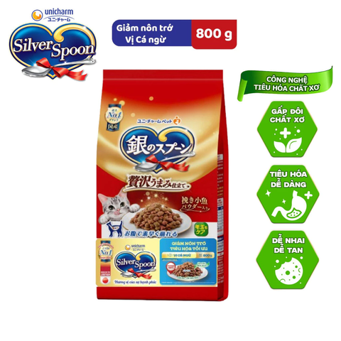 Thức ăn hạt cho mèo giảm nôn trớ SilverSpoon vị Cá Ngừ 800g