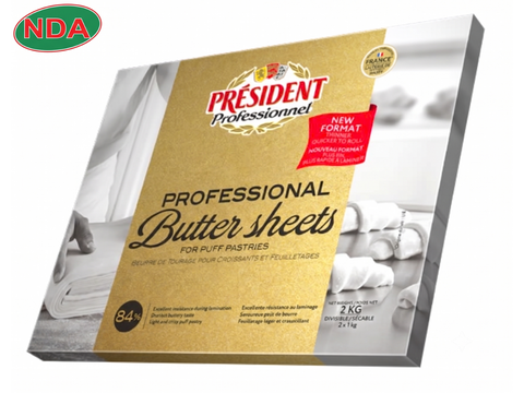 PRESIDENT - Bơ cán dạng miếng 84% Chất Béo - Pháp - 2kg/gói