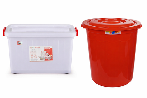 Thùng nhựa kín màu đỏ 40*60*25cm và Thùng kín 40x60x39cm Hiệp Thành
