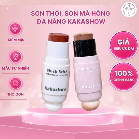 SON THỎI KAKASHOW ĐA CHỨC NĂNG - DÙNG LÀM SON MÔI VÀ MÁ HỒNG, ĐẦU CỌ BẰNG MÚT XỐP, LÊN MÀU TỰ NHIÊN, DỄ TÁN
