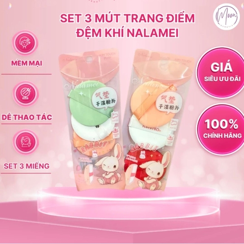 HỘP 3 MÚT TRANG ĐIỂM ĐỆM KHÍ NALAMEI | MÚT MỀM MỊN, TÁN CUSHION TỰ NHIÊN, GIÚP LỚP NỀN MỎNG NHẸ